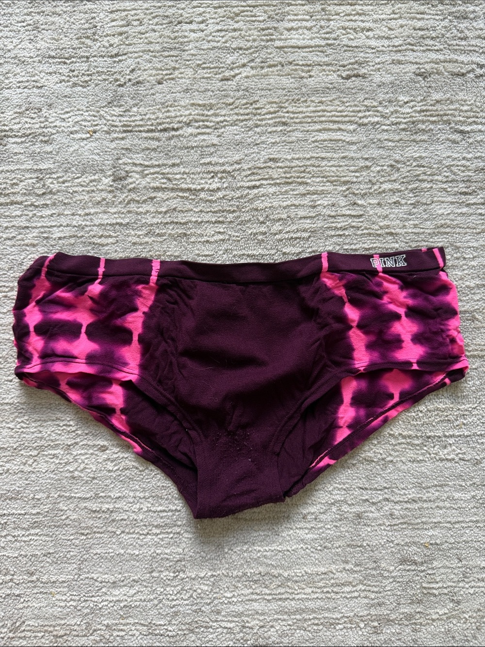 PINK Tie-Dye Low-Rise Bikini Bottoms in Plum and Hot Pink